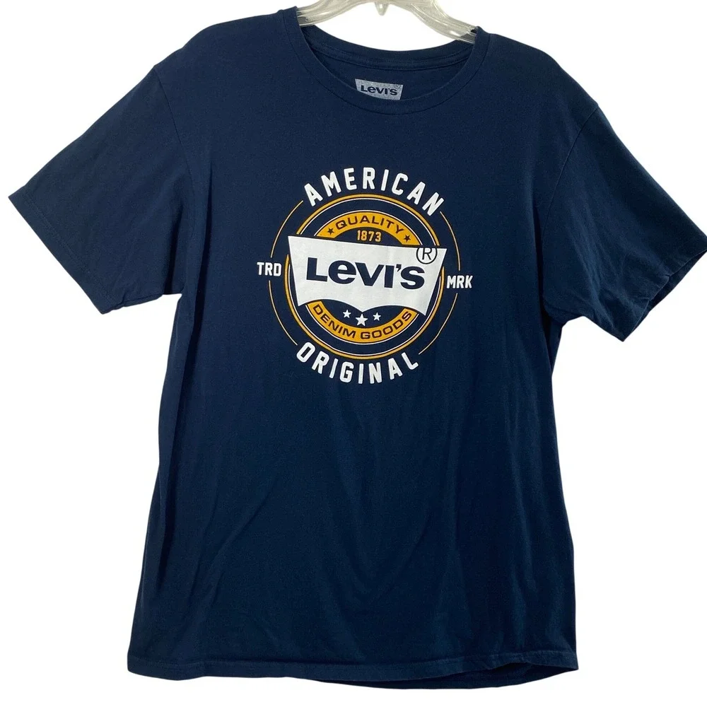 Levis Mens Large Graphic T-Shirt Navy Blue‎ American Quality Original Logo Tee